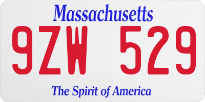 MA license plate 9ZW529