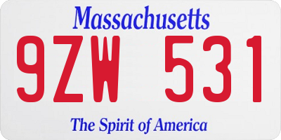 MA license plate 9ZW531