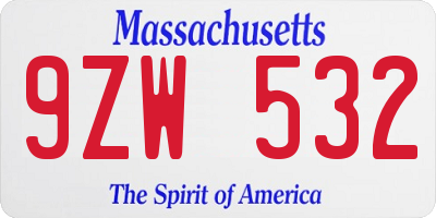 MA license plate 9ZW532