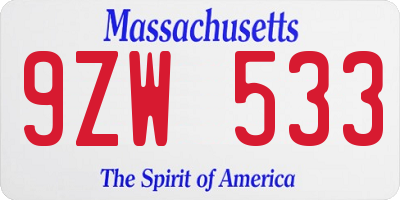 MA license plate 9ZW533