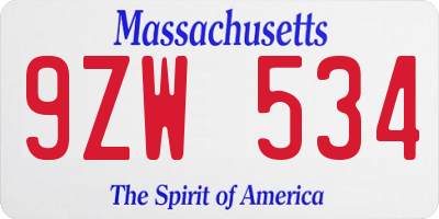 MA license plate 9ZW534