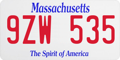 MA license plate 9ZW535