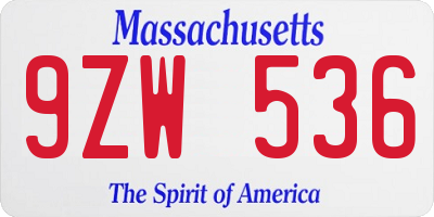 MA license plate 9ZW536