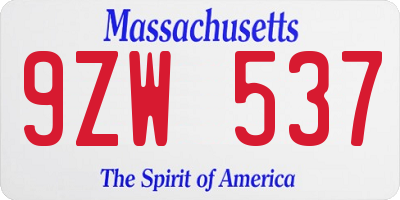 MA license plate 9ZW537