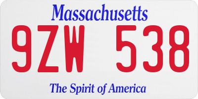 MA license plate 9ZW538