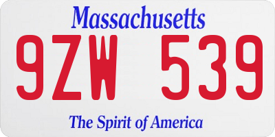 MA license plate 9ZW539