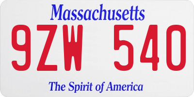 MA license plate 9ZW540