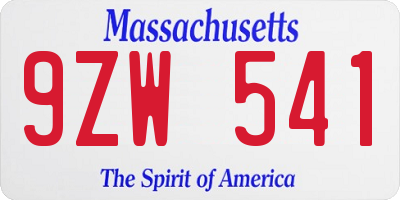 MA license plate 9ZW541