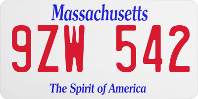 MA license plate 9ZW542