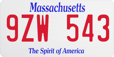 MA license plate 9ZW543