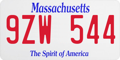 MA license plate 9ZW544