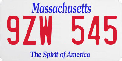 MA license plate 9ZW545