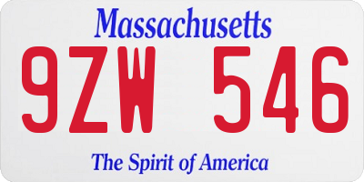 MA license plate 9ZW546