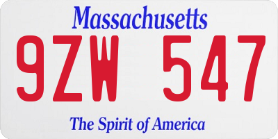 MA license plate 9ZW547