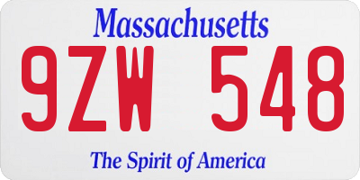 MA license plate 9ZW548