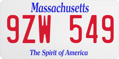 MA license plate 9ZW549