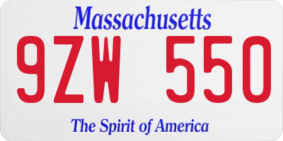 MA license plate 9ZW550