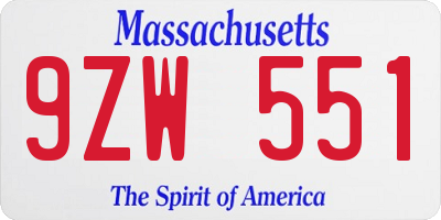 MA license plate 9ZW551