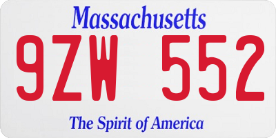 MA license plate 9ZW552