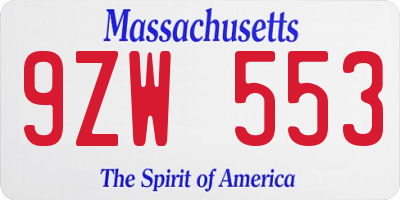 MA license plate 9ZW553