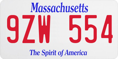 MA license plate 9ZW554