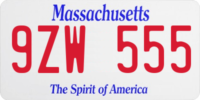 MA license plate 9ZW555