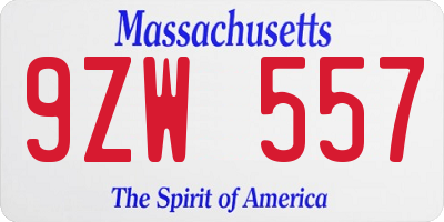 MA license plate 9ZW557