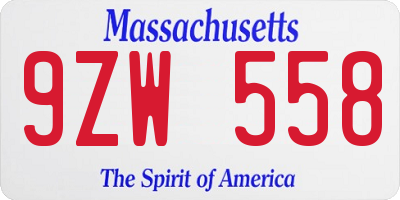 MA license plate 9ZW558