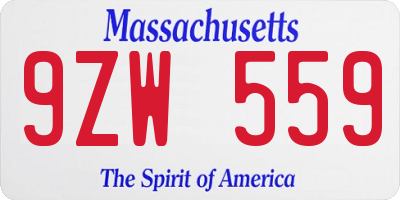 MA license plate 9ZW559