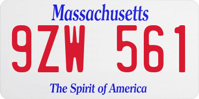 MA license plate 9ZW561