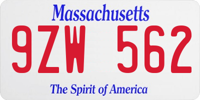 MA license plate 9ZW562