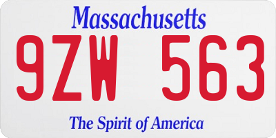 MA license plate 9ZW563