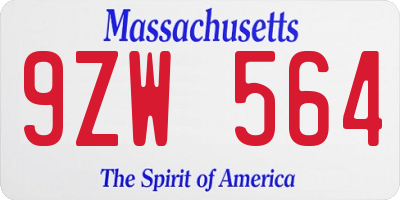 MA license plate 9ZW564