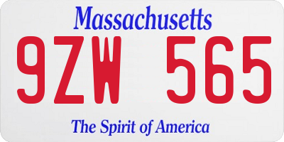 MA license plate 9ZW565