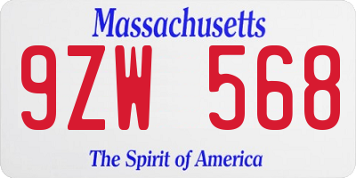 MA license plate 9ZW568