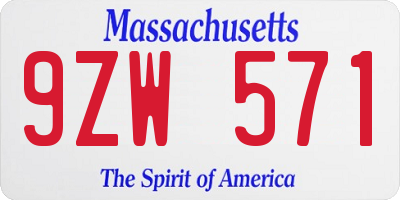 MA license plate 9ZW571