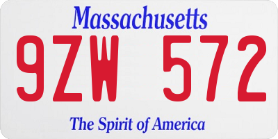 MA license plate 9ZW572