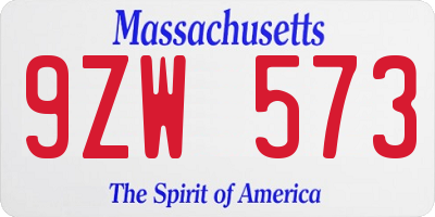 MA license plate 9ZW573