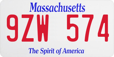 MA license plate 9ZW574