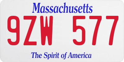 MA license plate 9ZW577