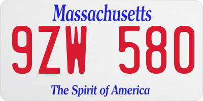 MA license plate 9ZW580