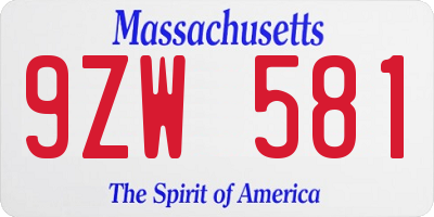 MA license plate 9ZW581