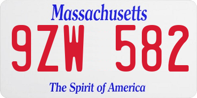 MA license plate 9ZW582