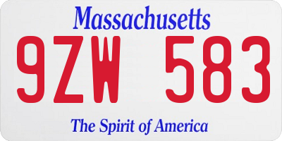 MA license plate 9ZW583