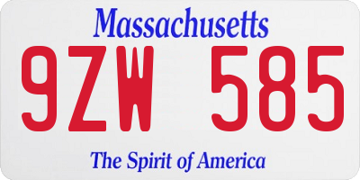 MA license plate 9ZW585