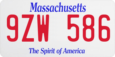 MA license plate 9ZW586