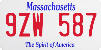 MA license plate 9ZW587