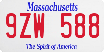 MA license plate 9ZW588