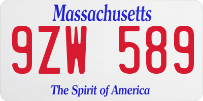 MA license plate 9ZW589