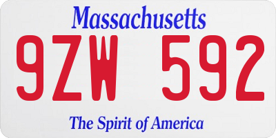 MA license plate 9ZW592